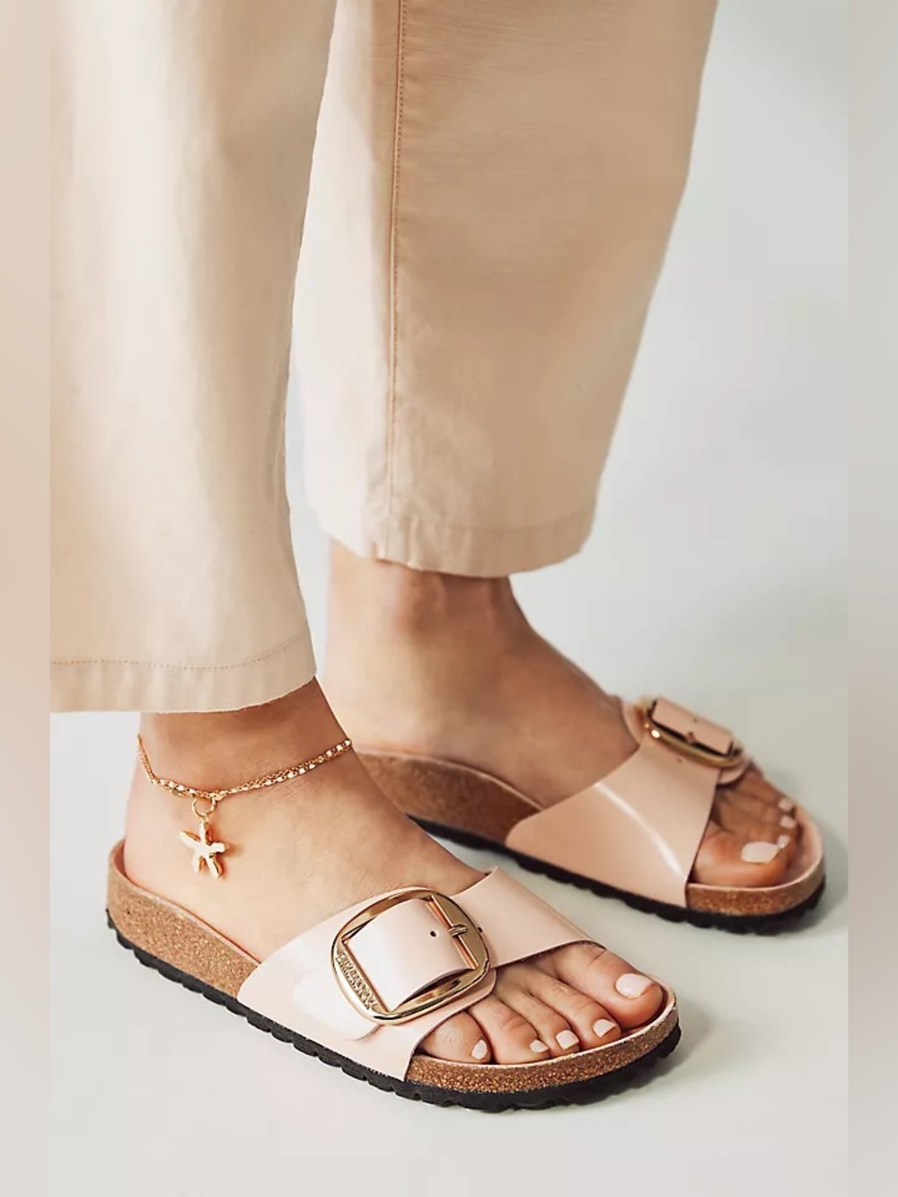 Birkenstock Madrid Big Buckle High Shine Sandals New Begie Gold Buckle Sz 39 (8)